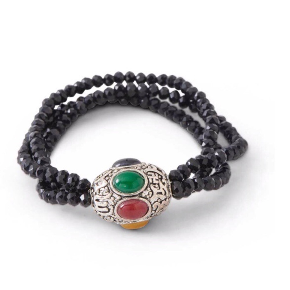 Triple strand black crystal stretch bracelet